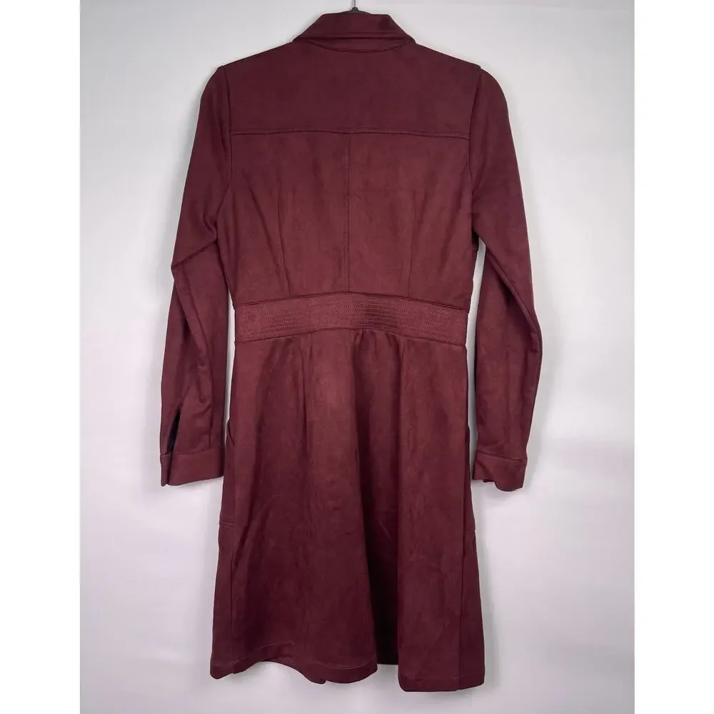 NWT A Loves A Burgundy Faux Suede Button Front Long Sleeve Dress Size M - Picture 5 of 11